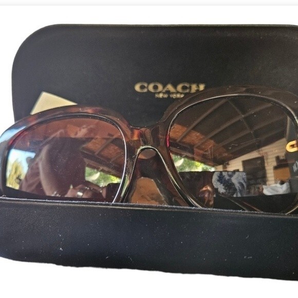 COACH Zoey Heart Rectangle Dark Tortoise Sunglasses